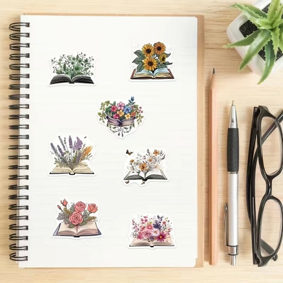 Reading In The Spring, Books Overflowing With Flowers, 50 Decal Stickers - Picture 13 of 15